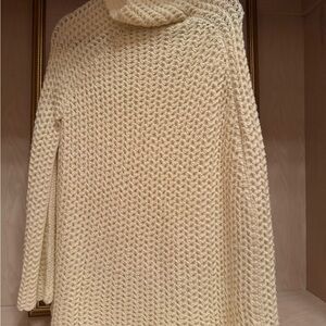 Anthropologie Cream Cowl Neck Cape Style Sweater with Textured Knit